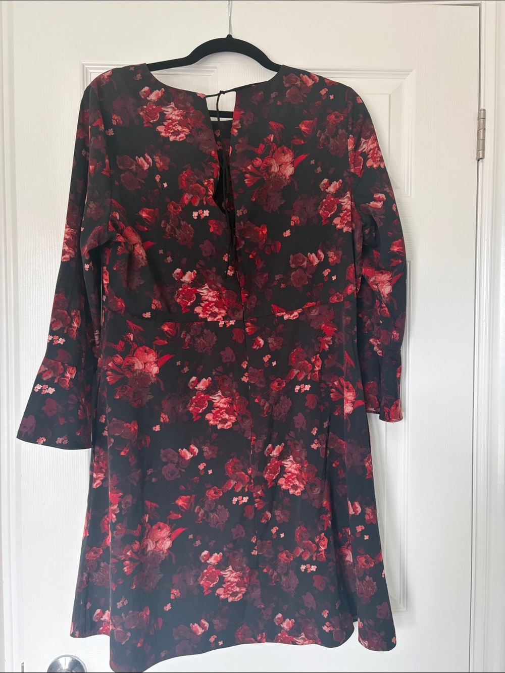 RW&CO. Black Dress with Red Floral Print - Long Sleeve A-Line - Picture 2 of 3